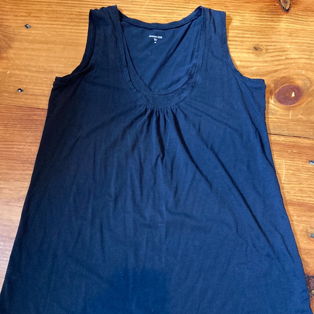 GARNET HILL XS Black Ruched Faux-Layered Tank Top Knit 100% Cotton